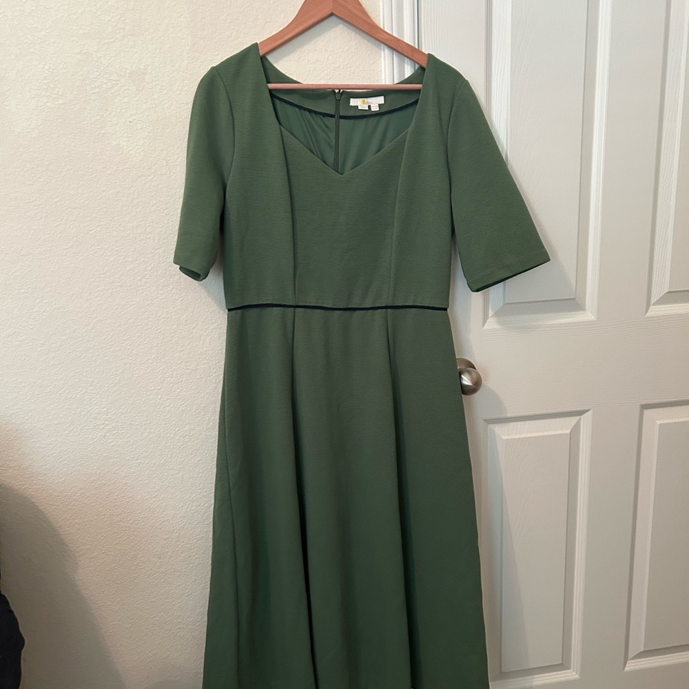 Boden Hadley ottoman ponte dress, green with navy trim, 12R